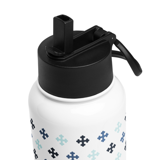 Coptic Central Cross Pattern Stainless steel water bottle with a straw lid