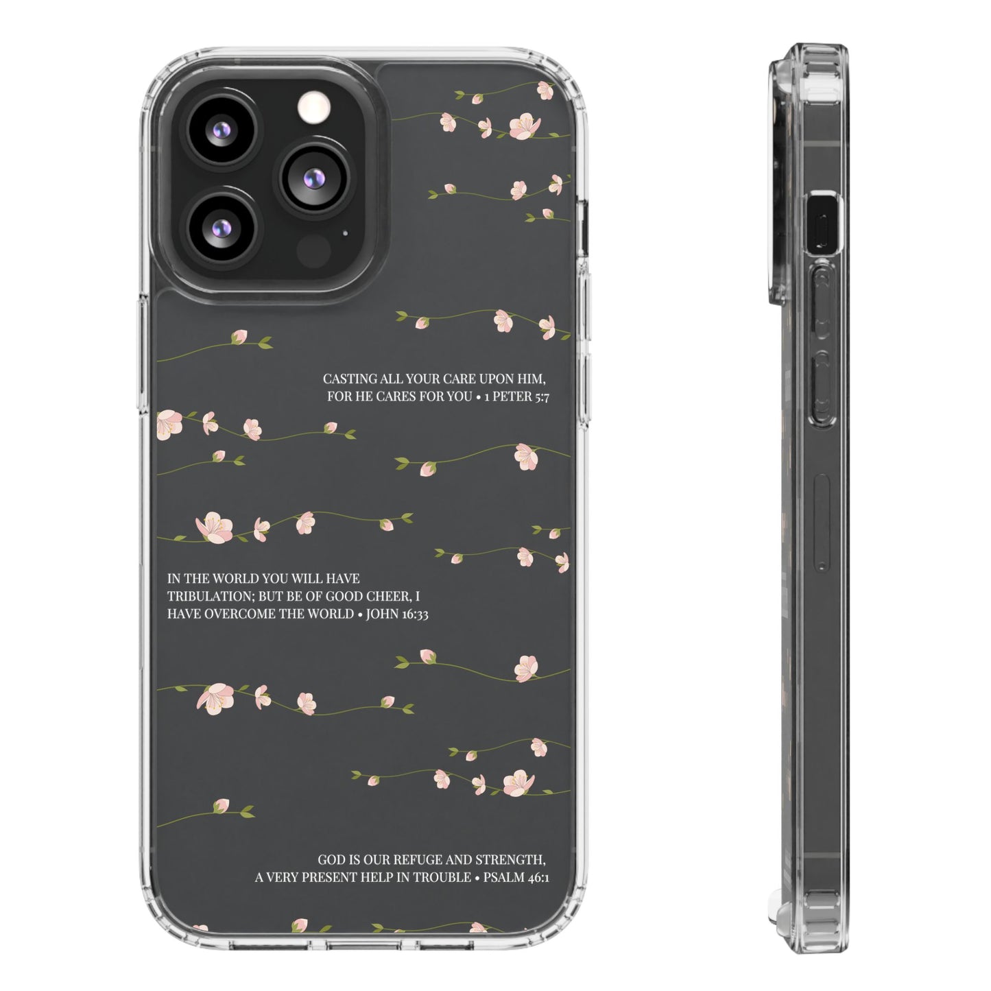 Floral Inspirational Bible Verse Phone Case, Clear Case, Motivational Phone Cover, Gift for Her, Spring Decor, Self-Care Reminder