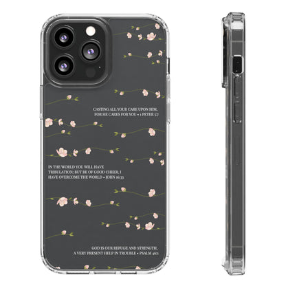 Floral Inspirational Bible Verse Phone Case, Clear Case, Motivational Phone Cover, Gift for Her, Spring Decor, Self-Care Reminder