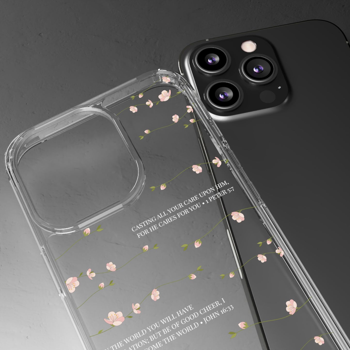 Floral Inspirational Bible Verse Phone Case, Clear Case, Motivational Phone Cover, Gift for Her, Spring Decor, Self-Care Reminder