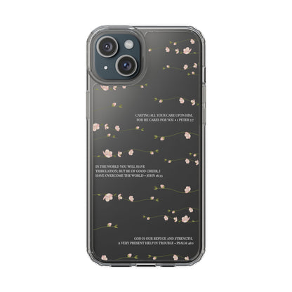 Floral Inspirational Bible Verse Phone Case, Clear Case, Motivational Phone Cover, Gift for Her, Spring Decor, Self-Care Reminder