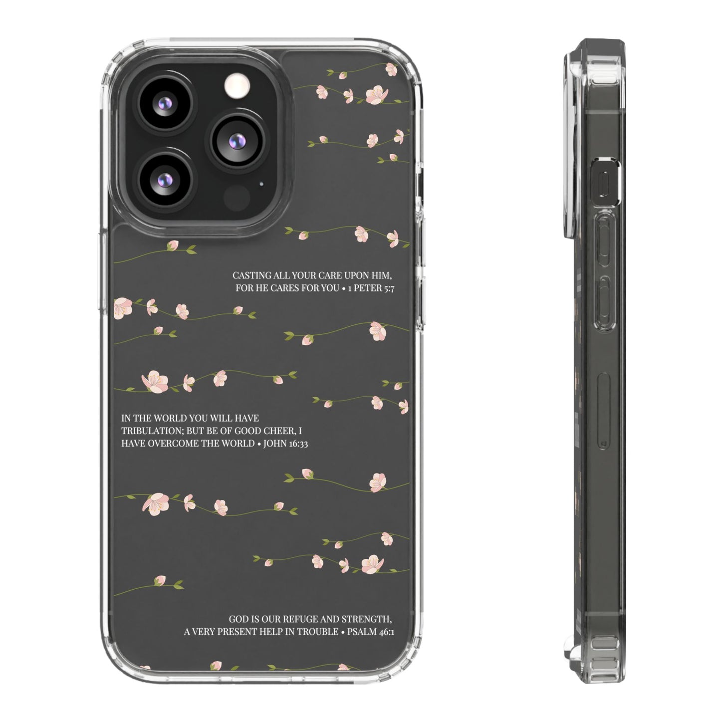 Floral Inspirational Bible Verse Phone Case, Clear Case, Motivational Phone Cover, Gift for Her, Spring Decor, Self-Care Reminder