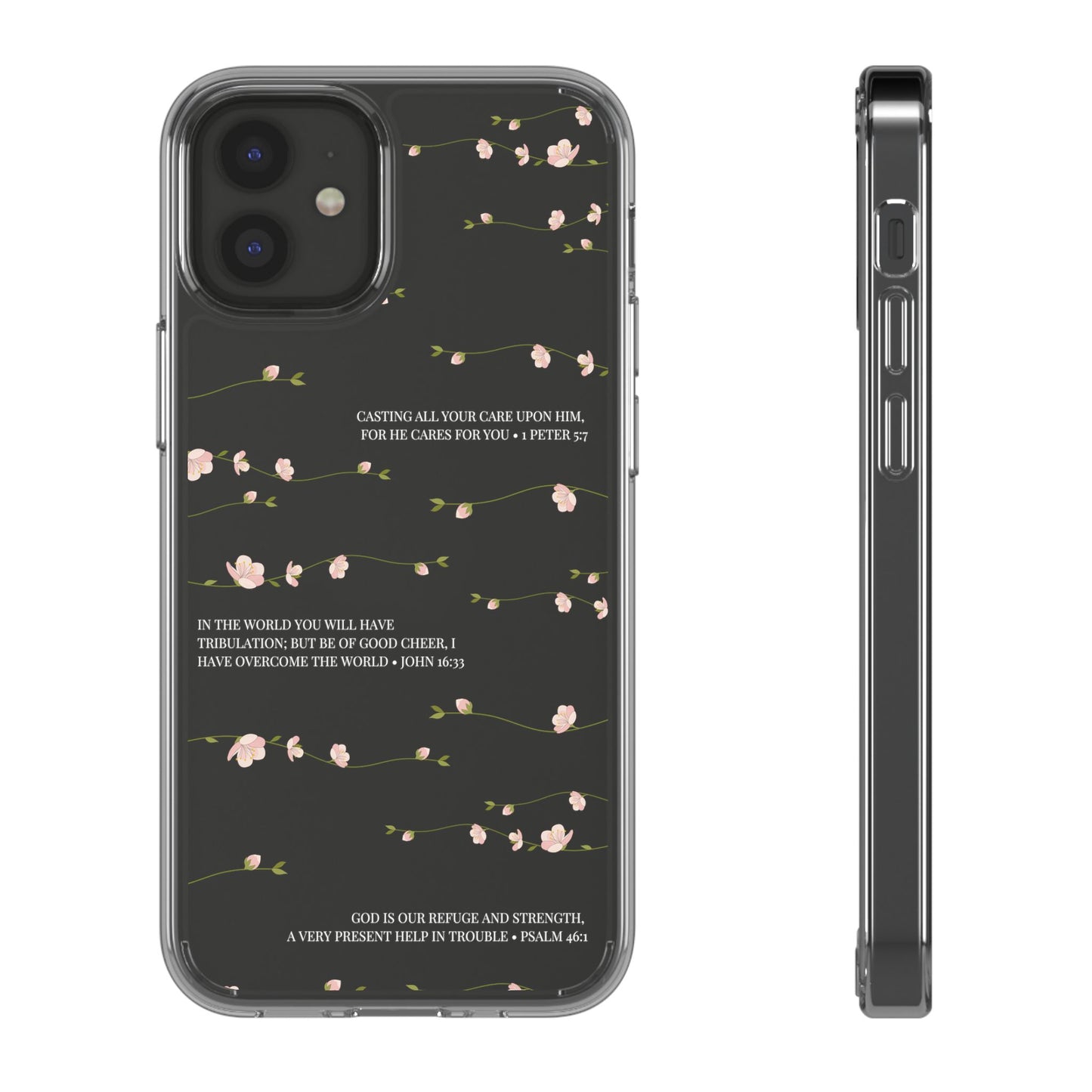 Floral Inspirational Bible Verse Phone Case, Clear Case, Motivational Phone Cover, Gift for Her, Spring Decor, Self-Care Reminder