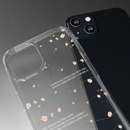 Floral Inspirational Bible Verse Phone Case, Clear Case, Motivational Phone Cover, Gift for Her, Spring Decor, Self-Care Reminder