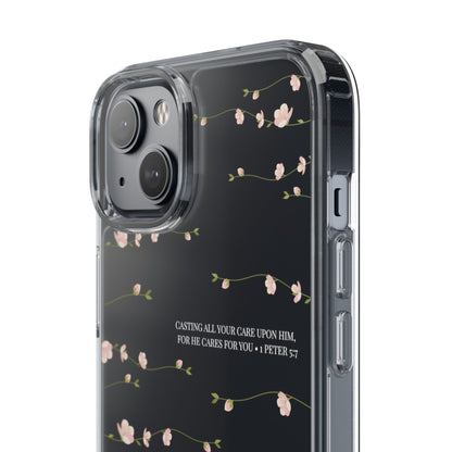 Floral Inspirational Bible Verse Phone Case, Clear Case, Motivational Phone Cover, Gift for Her, Spring Decor, Self-Care Reminder