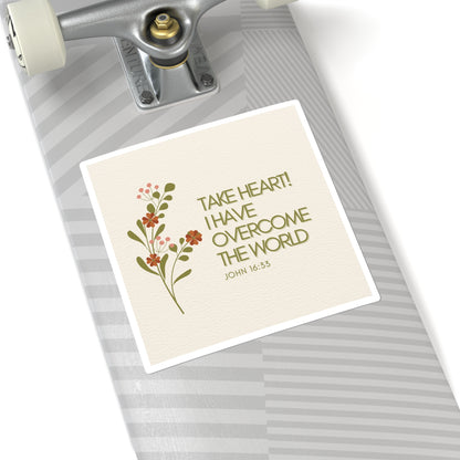 John 16:33 Bible Verse Floral Square Stickers | Motivational Laptop, Journal, Water Bottle, Planner Decor, Gift for Encouragement