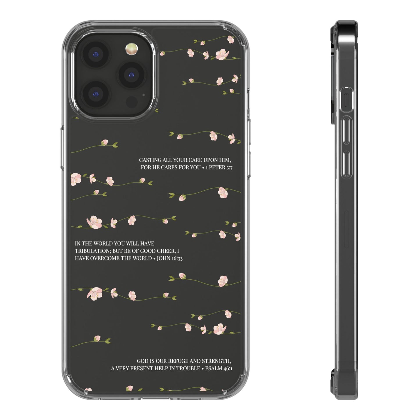 Floral Inspirational Bible Verse Phone Case, Clear Case, Motivational Phone Cover, Gift for Her, Spring Decor, Self-Care Reminder