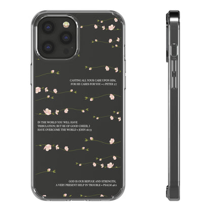 Floral Inspirational Bible Verse Phone Case, Clear Case, Motivational Phone Cover, Gift for Her, Spring Decor, Self-Care Reminder