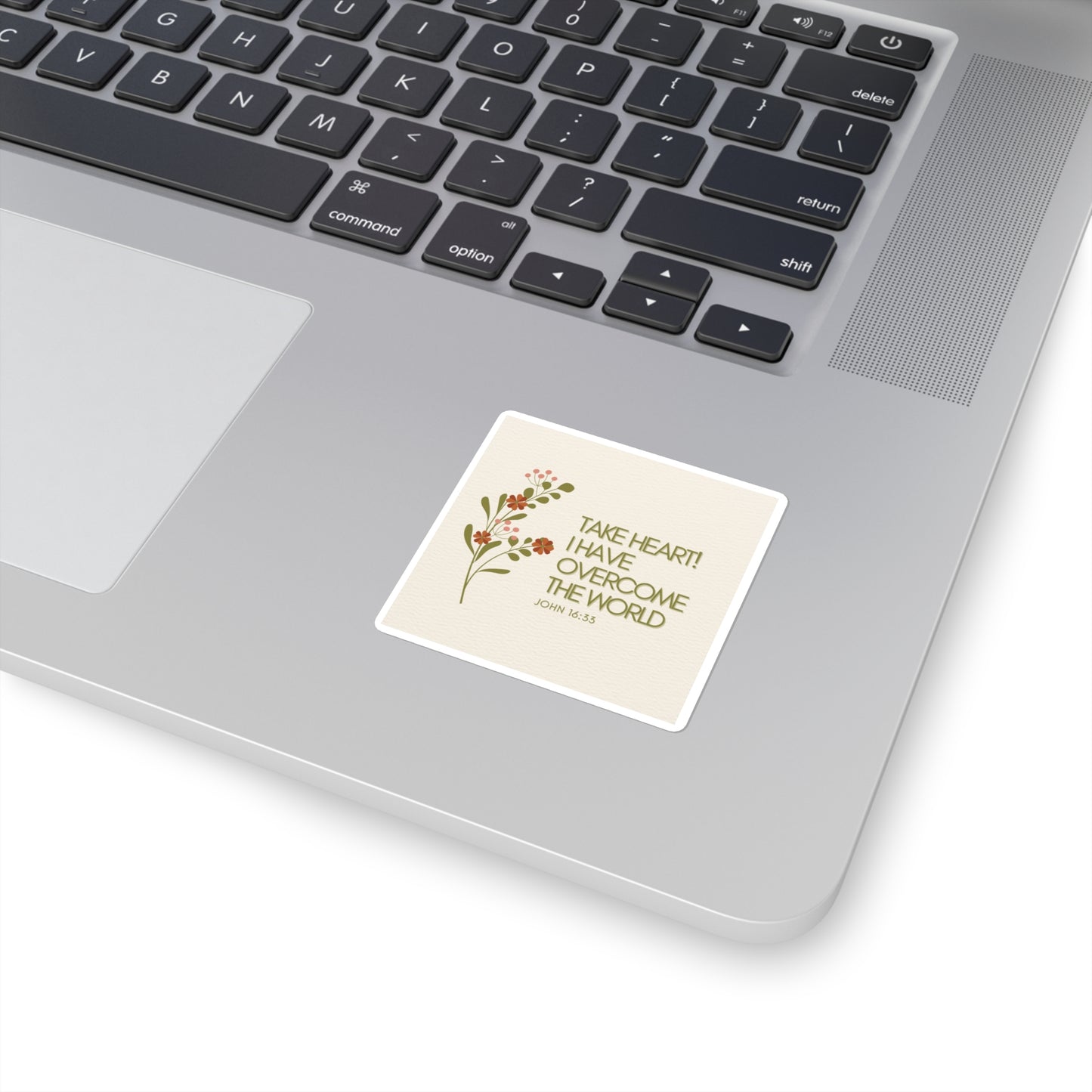 John 16:33 Bible Verse Floral Square Stickers | Motivational Laptop, Journal, Water Bottle, Planner Decor, Gift for Encouragement