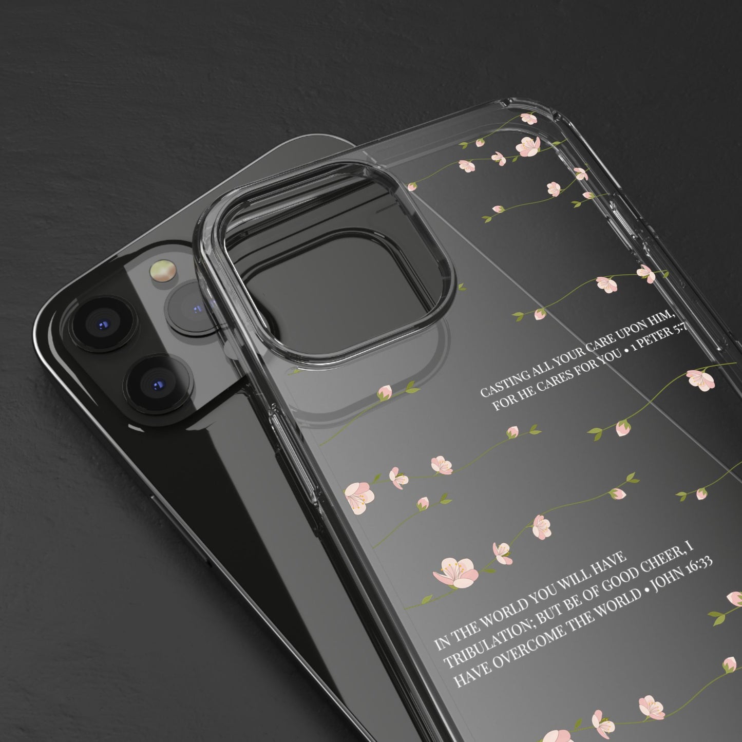 Floral Inspirational Bible Verse Phone Case, Clear Case, Motivational Phone Cover, Gift for Her, Spring Decor, Self-Care Reminder