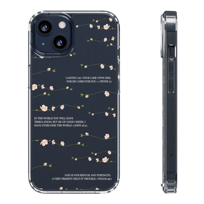 Floral Inspirational Bible Verse Phone Case, Clear Case, Motivational Phone Cover, Gift for Her, Spring Decor, Self-Care Reminder