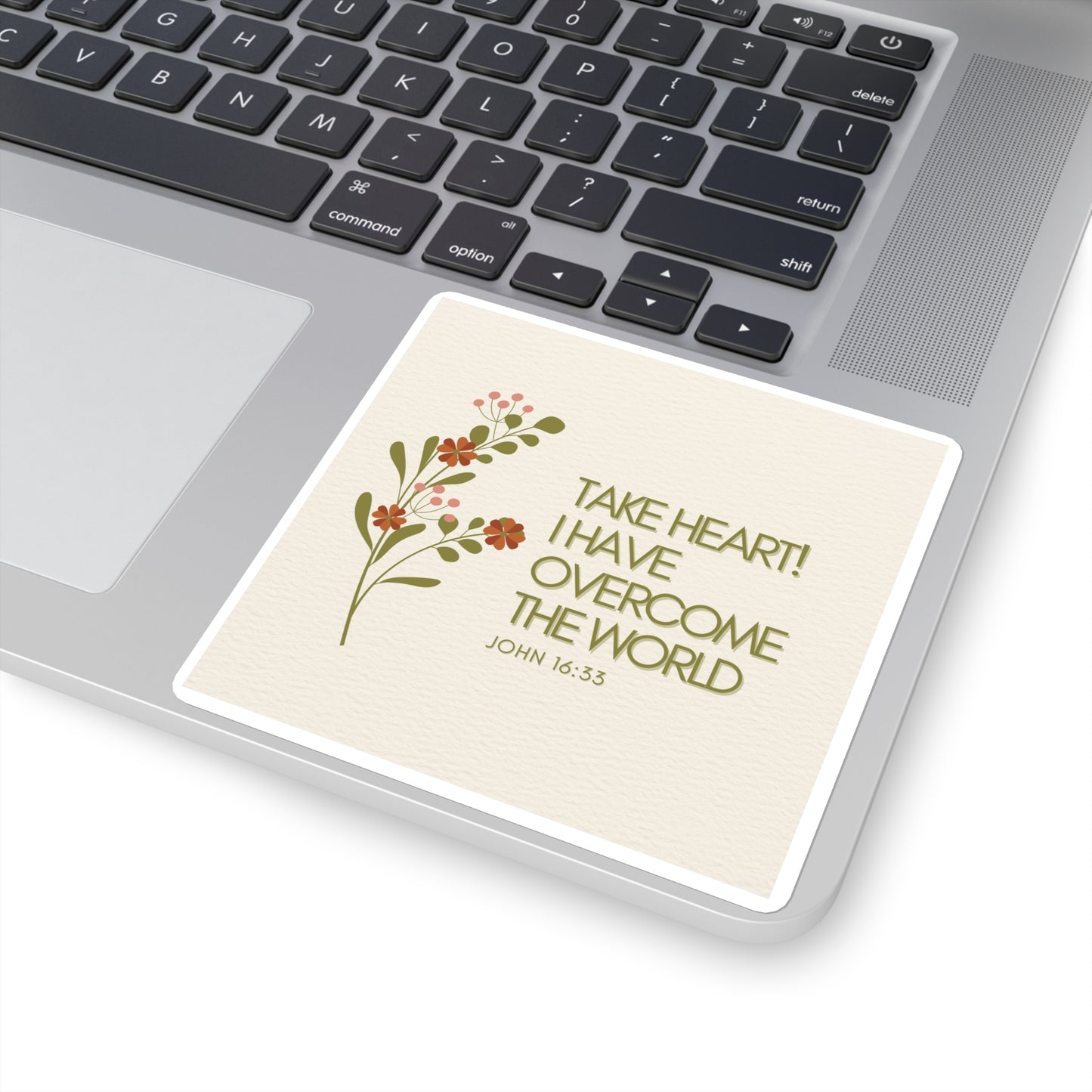 John 16:33 Bible Verse Floral Square Stickers | Motivational Laptop, Journal, Water Bottle, Planner Decor, Gift for Encouragement