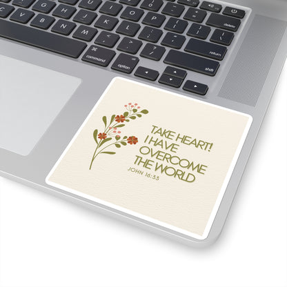 John 16:33 Bible Verse Floral Square Stickers | Motivational Laptop, Journal, Water Bottle, Planner Decor, Gift for Encouragement