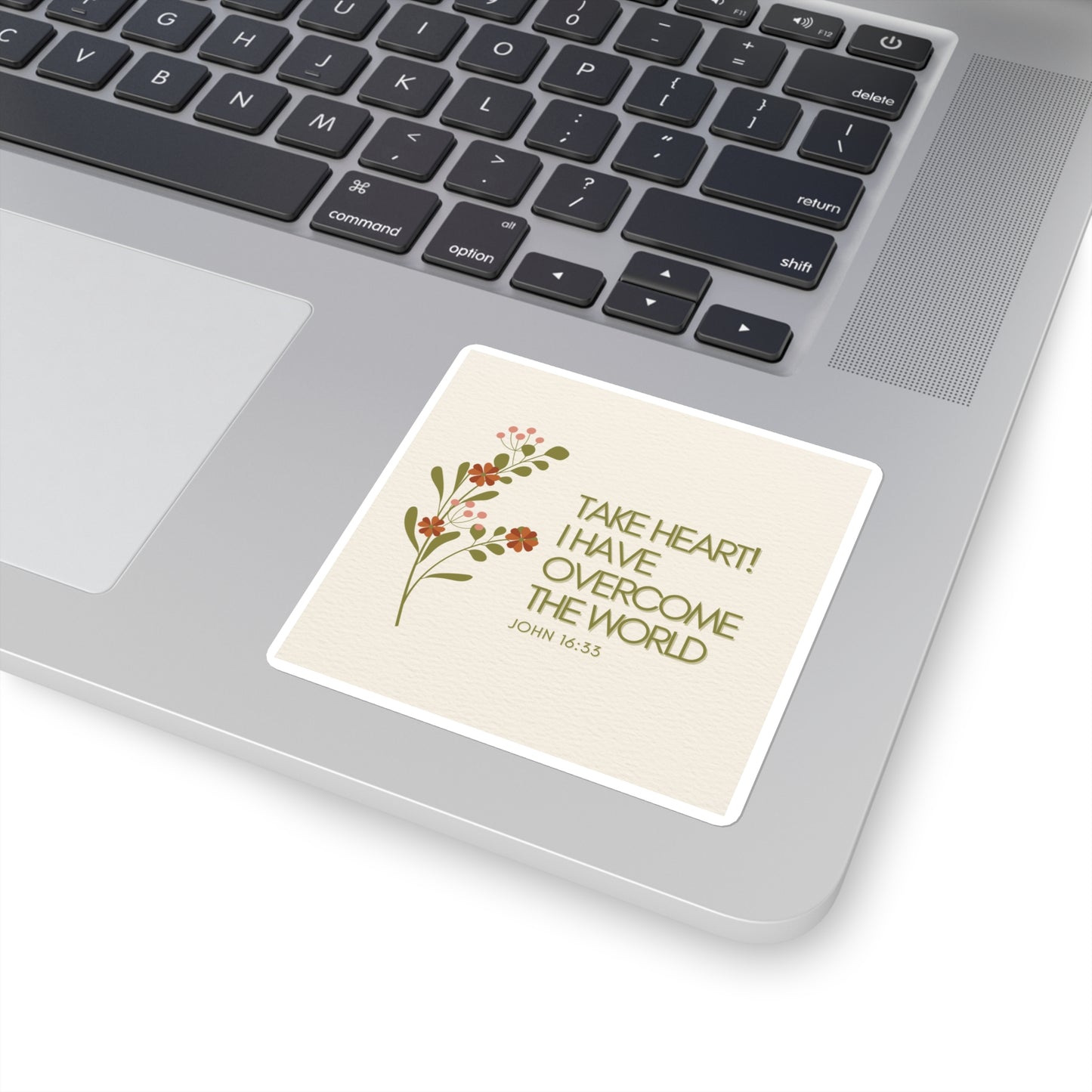 John 16:33 Bible Verse Floral Square Stickers | Motivational Laptop, Journal, Water Bottle, Planner Decor, Gift for Encouragement