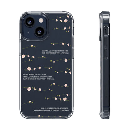 Floral Inspirational Bible Verse Phone Case, Clear Case, Motivational Phone Cover, Gift for Her, Spring Decor, Self-Care Reminder
