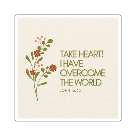 John 16:33 Bible Verse Floral Square Stickers | Motivational Laptop, Journal, Water Bottle, Planner Decor, Gift for Encouragement
