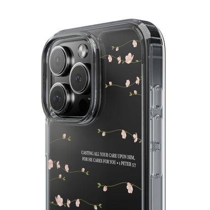 Floral Inspirational Bible Verse Phone Case, Clear Case, Motivational Phone Cover, Gift for Her, Spring Decor, Self-Care Reminder