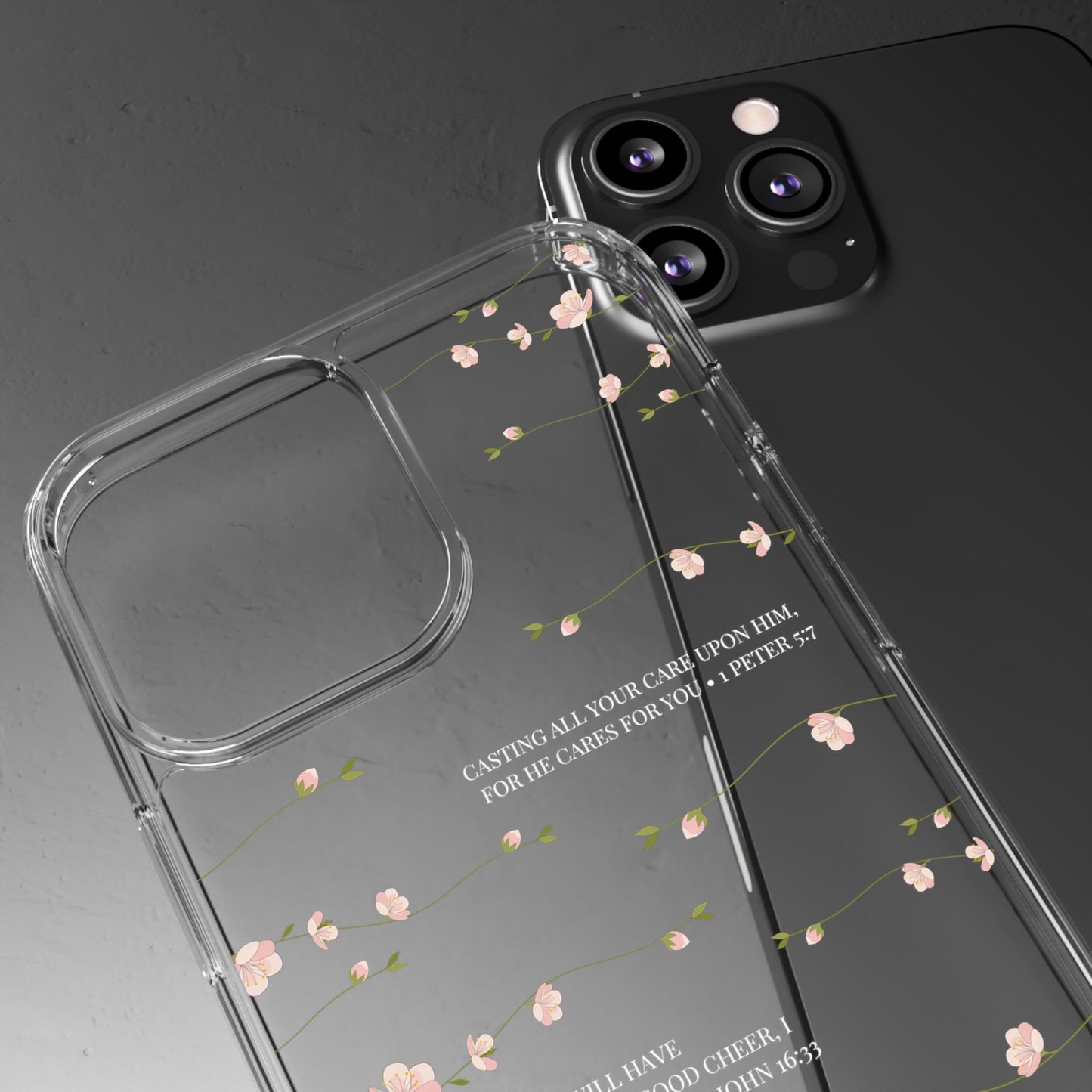 Floral Inspirational Bible Verse Phone Case, Clear Case, Motivational Phone Cover, Gift for Her, Spring Decor, Self-Care Reminder