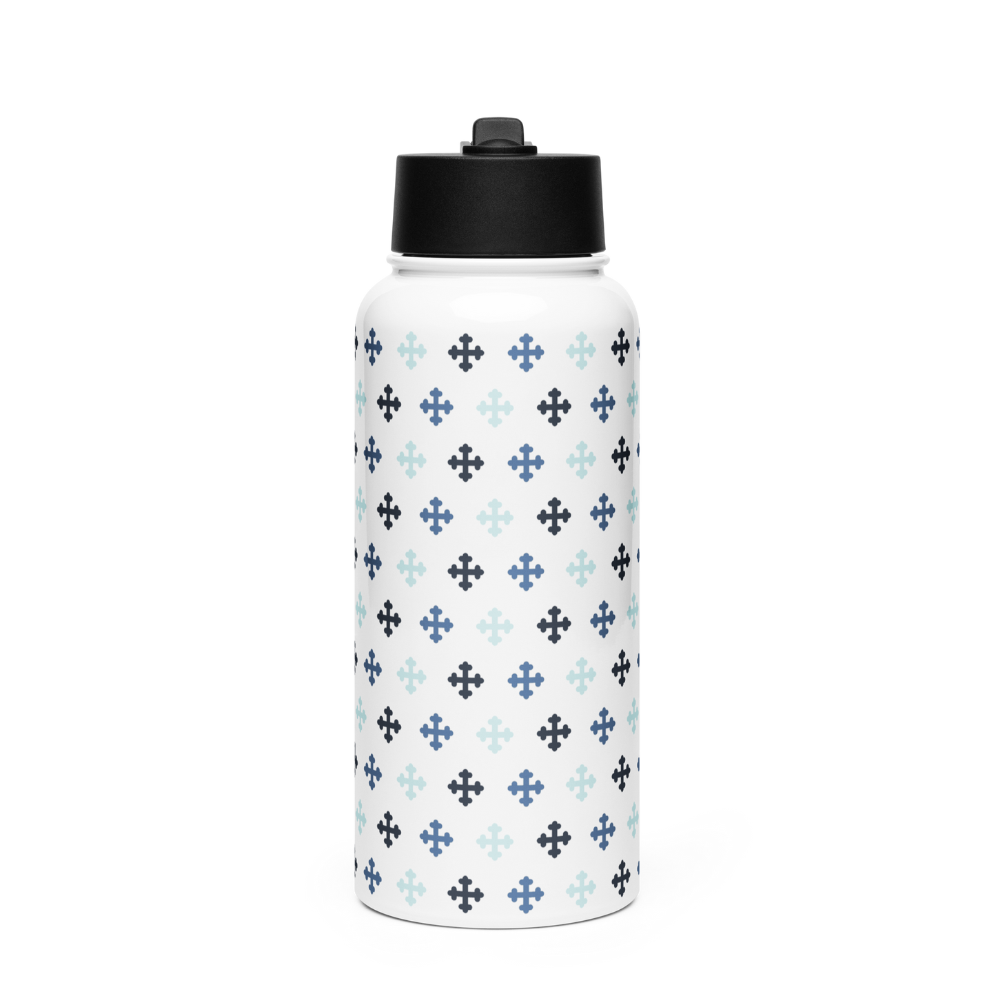 Coptic Central Cross Pattern Stainless steel water bottle with a straw lid