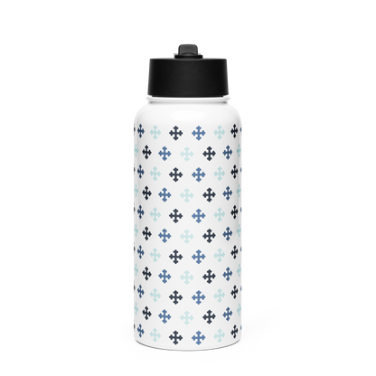 Coptic Central Cross Pattern Stainless steel water bottle with a straw lid