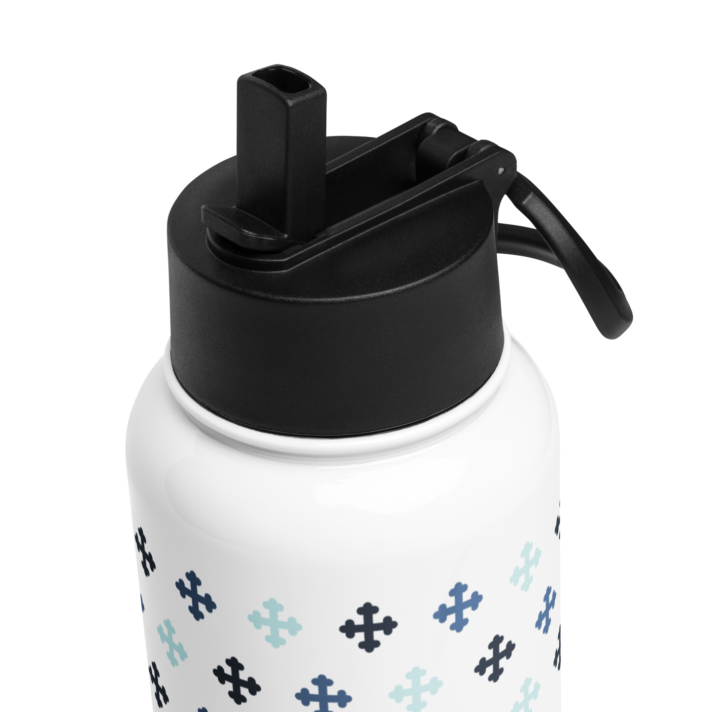Coptic Central Cross Pattern Stainless steel water bottle with a straw lid