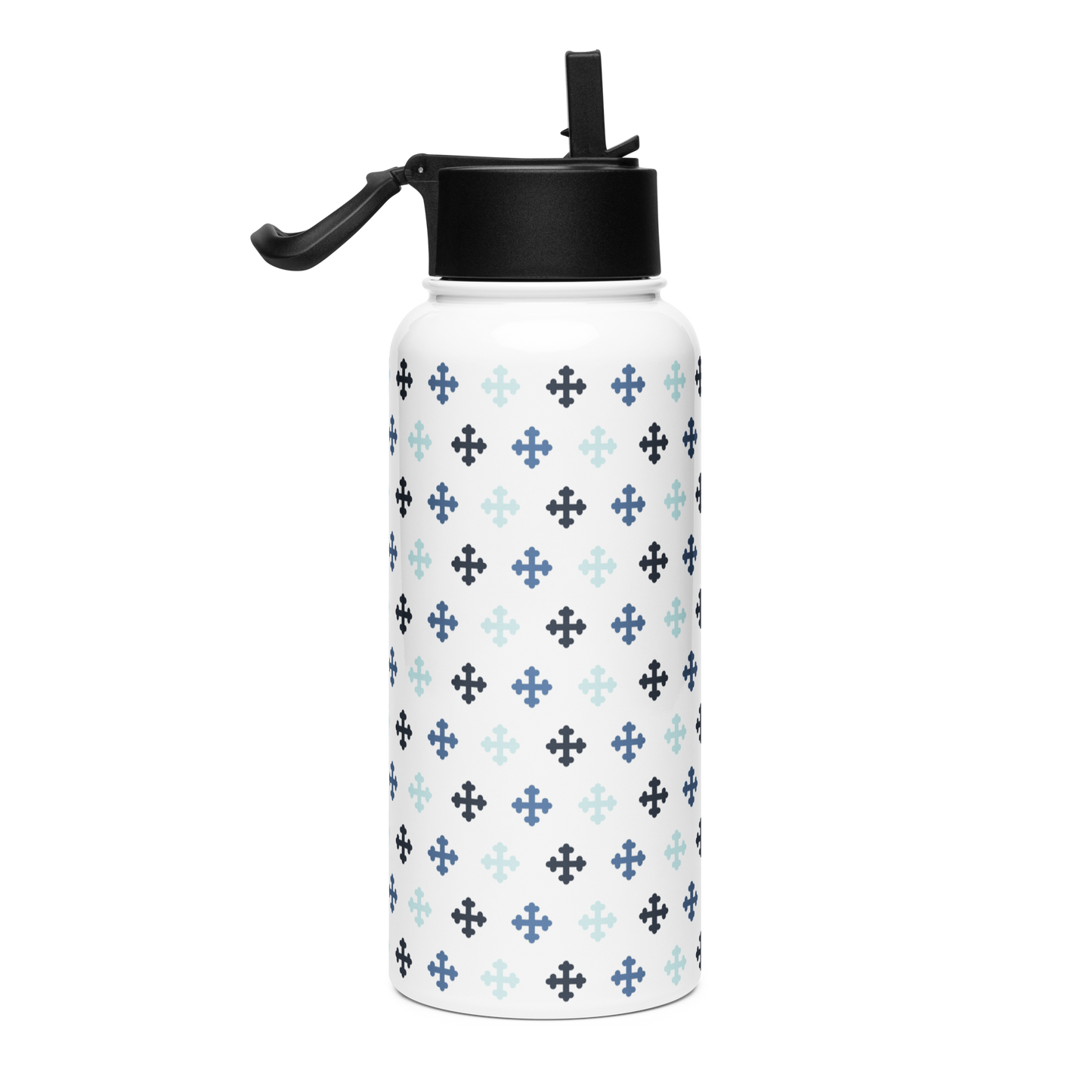 Coptic Central Cross Pattern Stainless steel water bottle with a straw lid